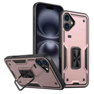 For iPhone 16 Plus Ring Holder PC Hybrid TPU Phone Case(Rose Gold)