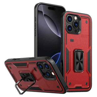 For iPhone 16 Pro Ring Holder PC Hybrid TPU Phone Case(Red)