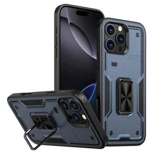 For iPhone 16 Pro Max Ring Holder PC Hybrid TPU Phone Case(Navy Blue)