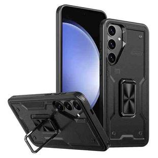 For Samsung Galaxy S23 FE 5G Ring Holder PC Hybrid TPU Phone Case(Black)