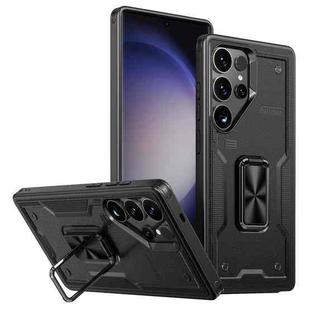 For Samsung Galaxy S23 Ultra 5G Ring Holder PC Hybrid TPU Phone Case(Black)