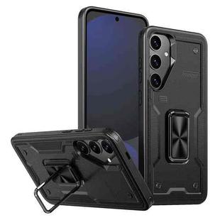 For Samsung Galaxy S24 FE 5G Ring Holder PC Hybrid TPU Phone Case(Black)