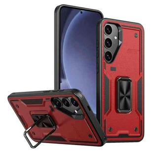 For Samsung Galaxy S25+ 5G Ring Holder PC Hybrid TPU Phone Case(Red)