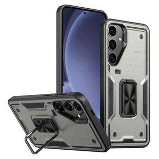 For Samsung Galaxy S25+ 5G Ring Holder PC Hybrid TPU Phone Case(Titanium Grey)