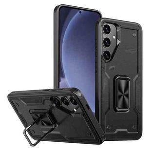For Samsung Galaxy S25+ 5G Ring Holder PC Hybrid TPU Phone Case(Black)