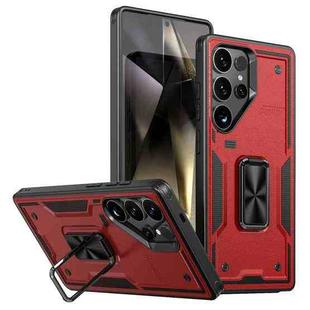 For Samsung Galaxy S25 Ultra 5G Ring Holder PC Hybrid TPU Phone Case(Red)