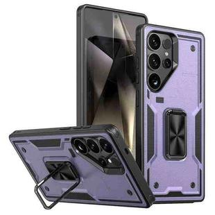 For Samsung Galaxy S25 Ultra 5G Ring Holder PC Hybrid TPU Phone Case(Purple)