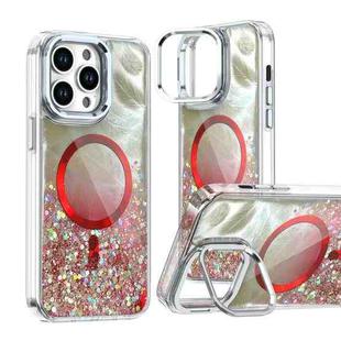 For iPhone 15 Pro Epoxy CD Texture Lens Holder MagSafe Phone Case(Red)