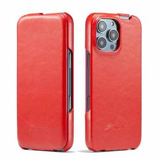 For iPhone 16 Pro Fierre Shann 64 Texture Vertical Flip PU Leather Phone Case(Red)