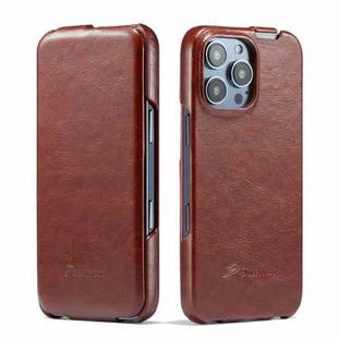 For iPhone 16 Pro Fierre Shann 64 Texture Vertical Flip PU Leather Phone Case(Brown)