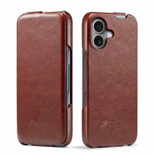 For iPhone 16 Plus Fierre Shann 64 Texture Vertical Flip PU Leather Phone Case(Brown)