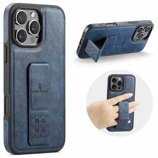 For iPhone 16 Pro Fierre Shann Oil Wax Cow Leather Holder Back Phone Case(Blue)