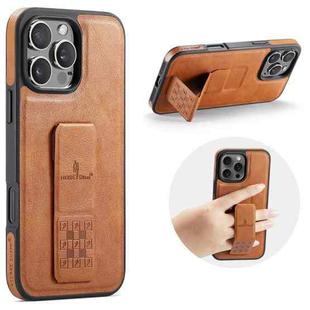 For iPhone 16 Pro Fierre Shann Oil Wax Cow Leather Holder Back Phone Case(Brown)