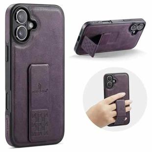 For iPhone 16 Plus Fierre Shann Oil Wax Cow Leather Holder Back Phone Case(Purple)