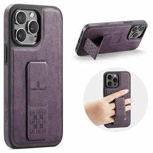 For iPhone 15 Pro Max Fierre Shann Oil Wax Cow Leather Holder Back Phone Case(Purple)