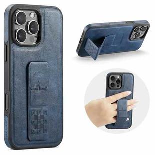 For iPhone 15 Pro Fierre Shann Oil Wax Cow Leather Holder Back Phone Case(Blue)