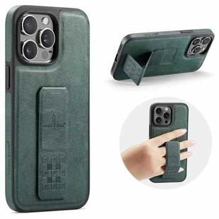 For iPhone 14 Pro Fierre Shann Oil Wax Cow Leather Holder Back Phone Case(Green)