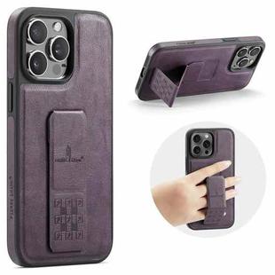 For iPhone 13 Pro Fierre Shann Oil Wax Cow Leather Holder Back Phone Case(Purple)