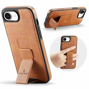 For iPhone 16e Fierre Shann Oil Wax Cow Leather Holder Back Phone Case(Brown)