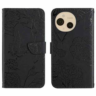 For Sharp Aquos sense9 Skin Feel Butterfly Embossed Flip Leather Phone Case(Black)