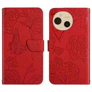 For Sharp Aquos sense9 Skin Feel Butterfly Embossed Flip Leather Phone Case(Red)