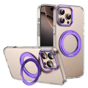 For iPhone 16 Pro Ice-Cold Rotating Ring Holder PC MagSafe Phone Case(Purple)