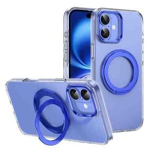 For iPhone 16 Ice-Cold Rotating Ring Holder PC MagSafe Phone Case(Blue)