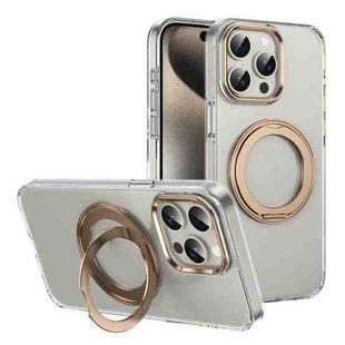 For iPhone 15 Pro Max Ice-Cold Rotating Ring Holder PC MagSafe Phone Case(Desert Gold)