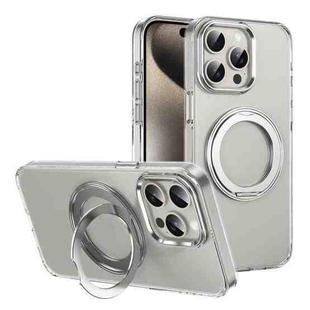 For iPhone 15 Pro Max Ice-Cold Rotating Ring Holder PC MagSafe Phone Case(Silver)