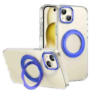 For iPhone 15 Plus / 14 Plus Ice-Cold Rotating Ring Holder PC MagSafe Phone Case(Blue)