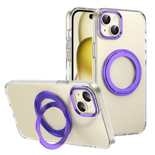 For iPhone 15 Ice-Cold Rotating Ring Holder PC MagSafe Phone Case(Purple)