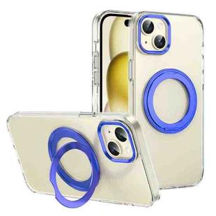 For iPhone 14 Ice-Cold Rotating Ring Holder PC MagSafe Phone Case(Blue)