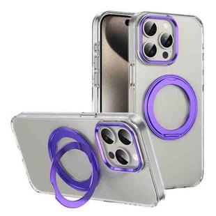 For iPhone 14 Pro Ice-Cold Rotating Ring Holder PC MagSafe Phone Case(Purple)