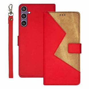 For Samsung Galaxy S24 FE 5G idewei Two-color Splicing Leather Phone Case(Red)