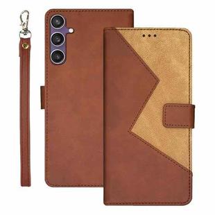 For Samsung Galaxy S24 FE 5G idewei Two-color Splicing Leather Phone Case(Brown)