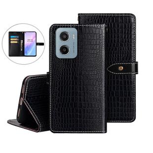 For Motorola Moto E15 idewei Crocodile Texture Leather Phone Case(Black)