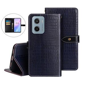 For Motorola Moto E15 idewei Crocodile Texture Leather Phone Case(Dark Blue)