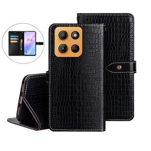 For Motorola Moto G15 idewei Crocodile Texture Leather Phone Case(Black)
