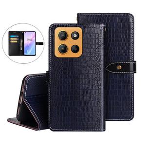 For Motorola Moto G15 idewei Crocodile Texture Leather Phone Case(Dark Blue)
