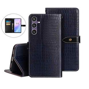 For Samsung Galaxy S24 FE 5G idewei Crocodile Texture Leather Phone Case(Dark Blue)