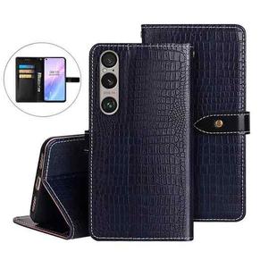 For Sony Xperia 1 VI idewei Crocodile Texture Leather Phone Case(Dark Blue)