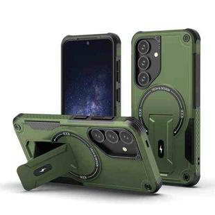 For Samsung Galaxy S24 5G / S25 5G Armor MagSafe Holder PC Hybrid TPU Phone Case(Army Green)