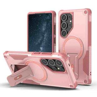 For Samsung Galaxy S24 Ultra 5G Armor MagSafe Holder PC Hybrid TPU Phone Case(Pink)