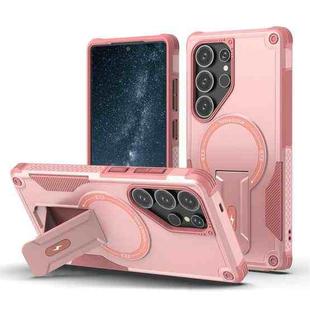 For Samsung Galaxy S25 Ultra 5G Armor MagSafe Holder PC Hybrid TPU Phone Case(Pink)