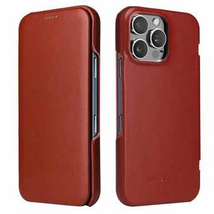 For iPhone 16 Pro Max Fierre Shann Top Layer Cowhide Business Magnetic Leather Phone Case(Brown)