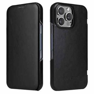 For iPhone 16 Pro Max Fierre Shann Top Layer Cowhide Business Magnetic Leather Phone Case(Black)