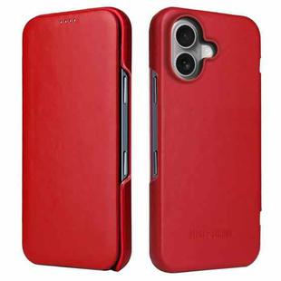 For iPhone 16 Plus Fierre Shann Top Layer Cowhide Business Magnetic Leather Phone Case(Red)