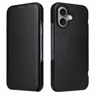 For iPhone 16 Plus Fierre Shann Top Layer Cowhide Business Magnetic Leather Phone Case(Black)