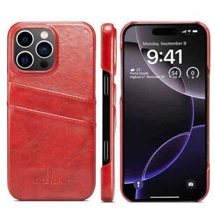 For iPhone 16 Pro Max Fierre Shann Retro Oil Wax Texture Card Slots PU Leather Phone Case(Red)