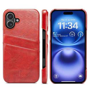 For iPhone 16 Plus Fierre Shann Retro Oil Wax Texture Card Slots PU Leather Phone Case(Red)